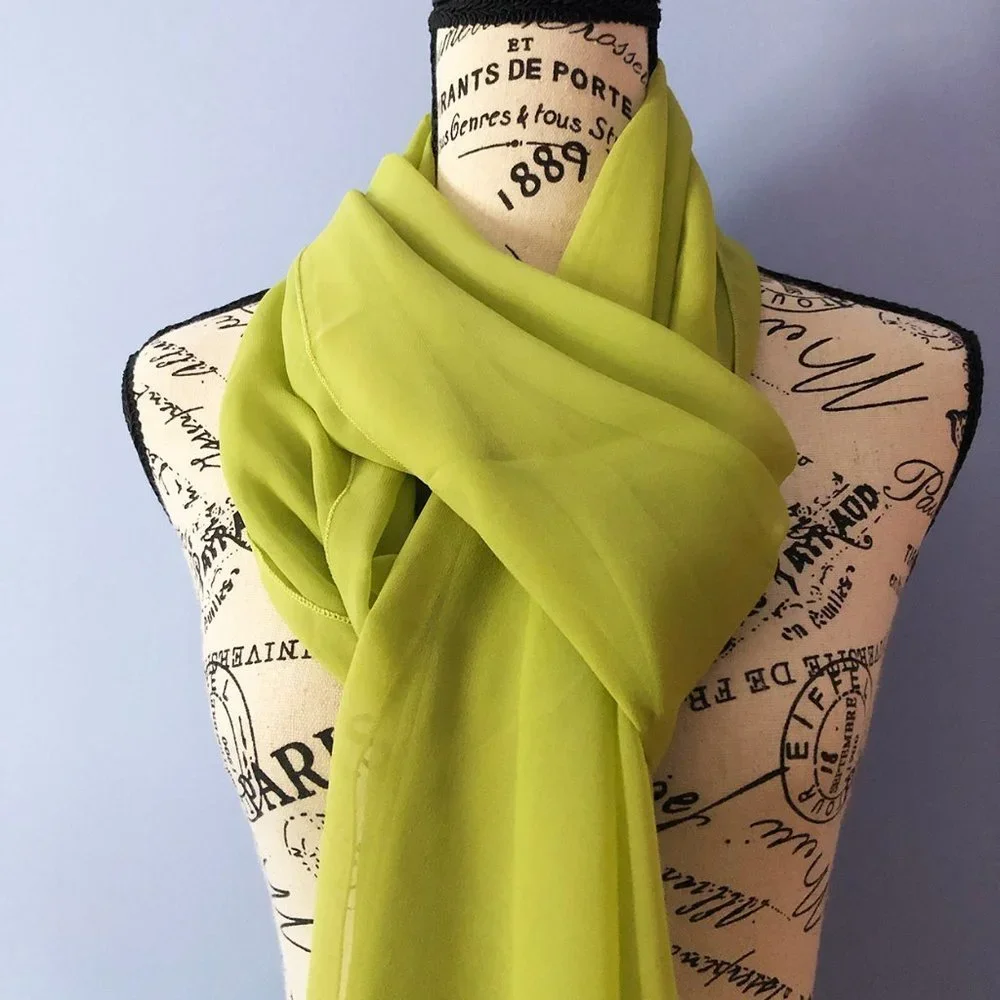 Lime Green Chiffon Wrap / Stole / Scarf - Picture 6 of 6